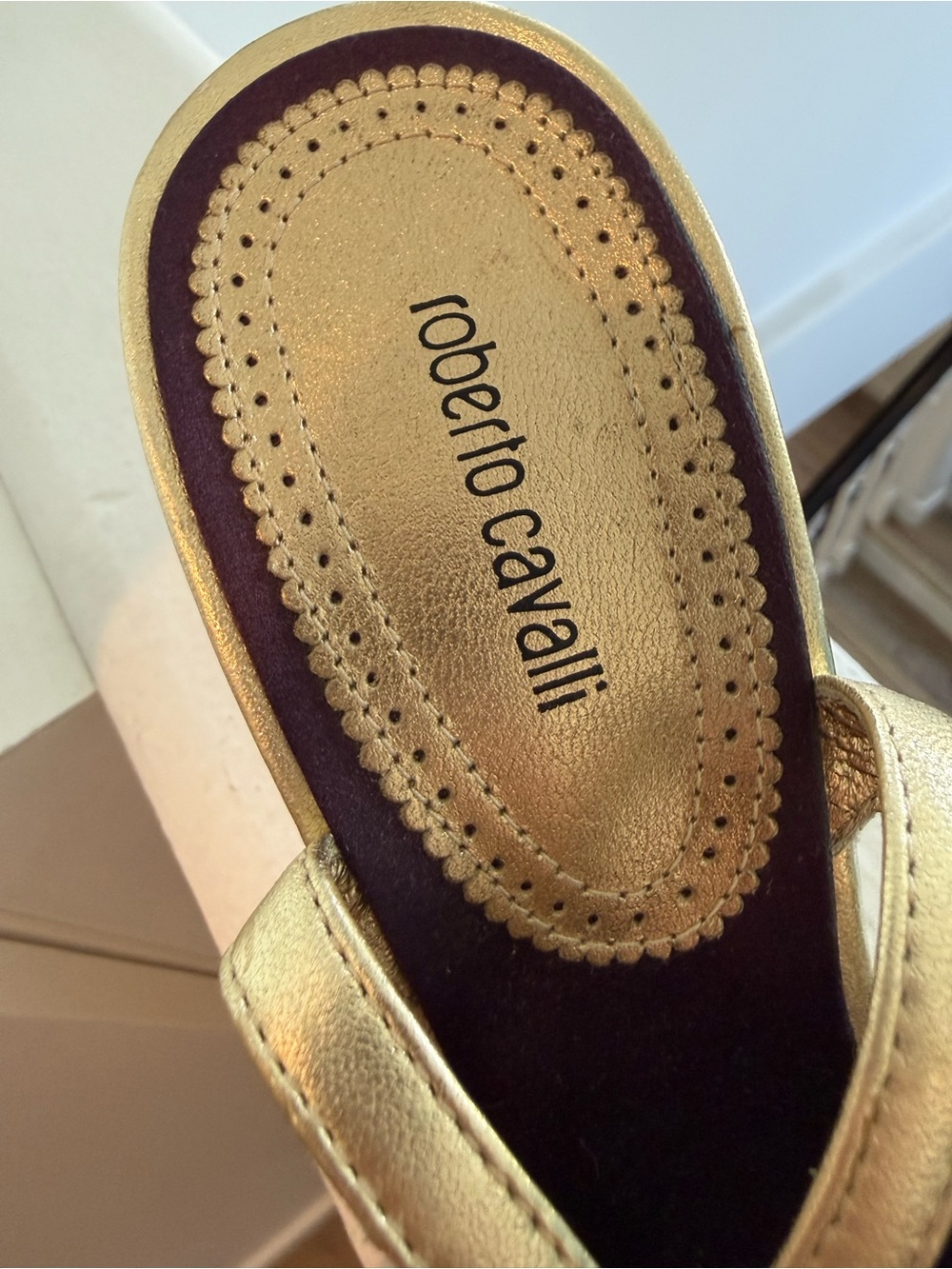 Gold Metallic Peep-Toe Ankle-Strap Heels by Roberto Cavalli size 40 Euro - Picture 7 of 10